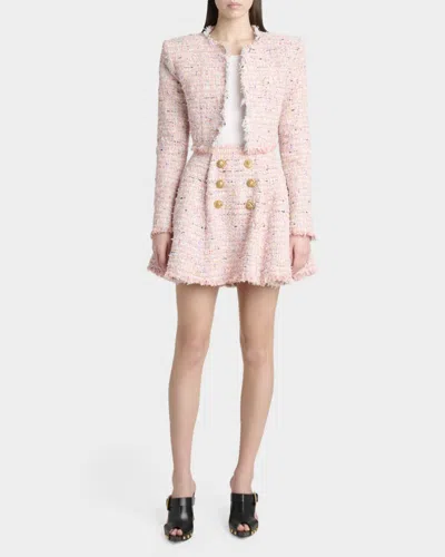 Balmain Tweed Blazer In Nylon-cotton Blend With Cupro Lining In Pink