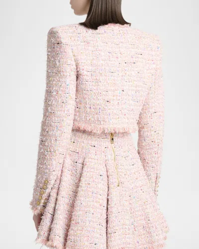 Balmain Tweed Blazer In Nylon-cotton Blend With Cupro Lining In Pink