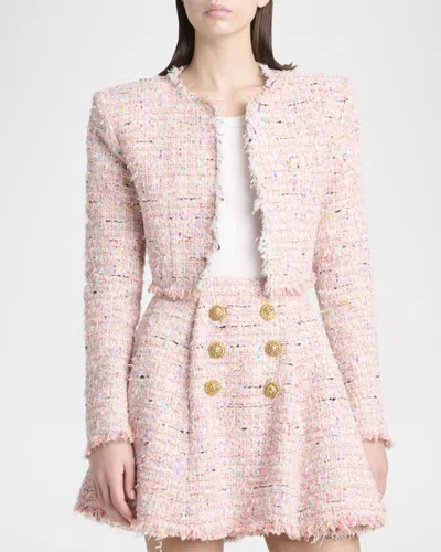 Balmain Tweed Blazer In Nylon-cotton Blend With Cupro Lining In Pink