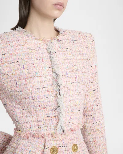 Balmain Tweed Blazer In Nylon-cotton Blend With Cupro Lining In Pink