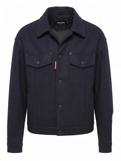 Dsquared2 Button-up Wool Jacket In Blue