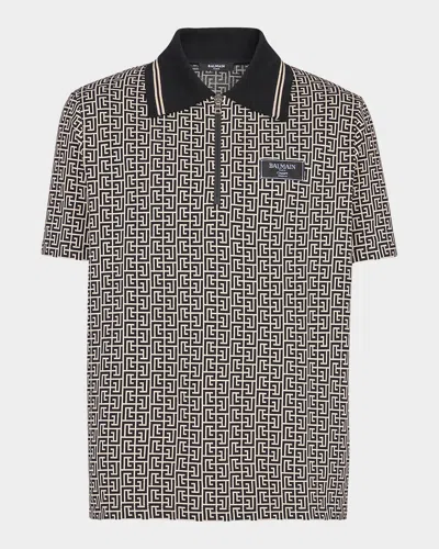 Balmain Men Labyrinth Polo Shirt With Jacquard Effect In Multi