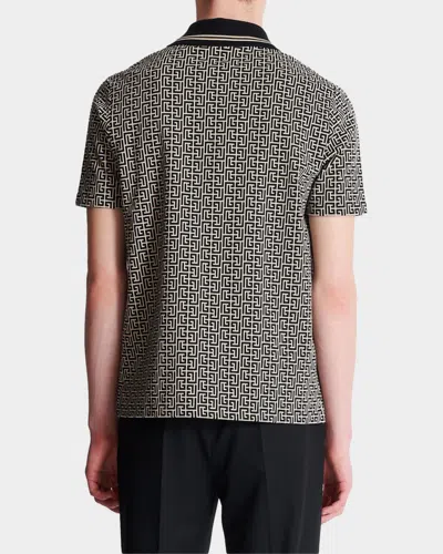 Balmain Men Labyrinth Polo Shirt With Jacquard Effect In Multi