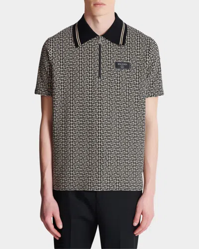 Balmain Men Labyrinth Polo Shirt With Jacquard Effect In Multi