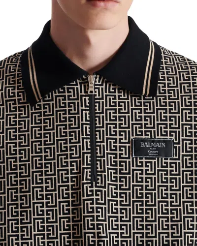 Balmain Men Labyrinth Polo Shirt With Jacquard Effect In Multi
