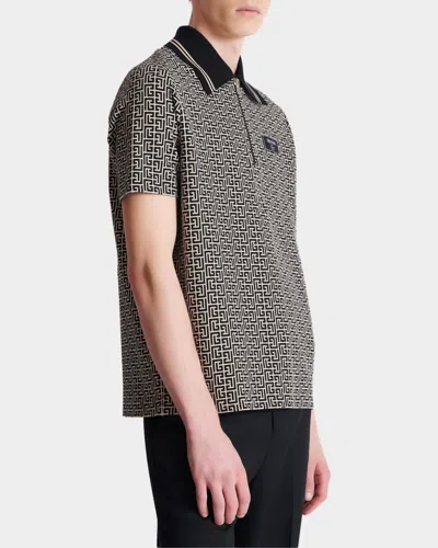 Balmain Men Labyrinth Polo Shirt With Jacquard Effect In Multi