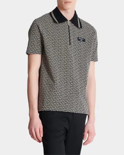 Balmain Men Labyrinth Polo Shirt With Jacquard Effect In Multi