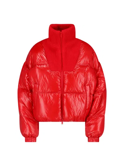 Diesel Down Puffer Jacket In Ripstop With Knitted Collar In Red