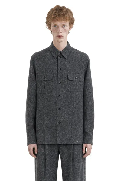Valentino Vlogo Wool And Silk-blend Overshirt In Grey