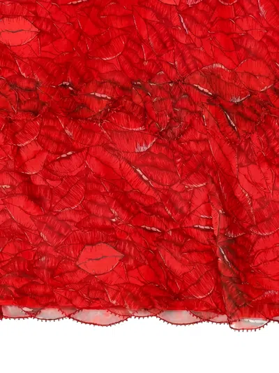 Valentino Lips-pattern Tiered Dress In Red