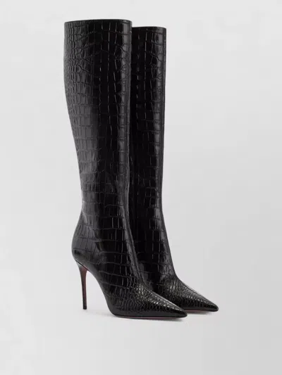 Paris Texas Vera 85 Charcoal Crocodile-effect Leather Boots In Black