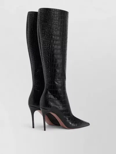 Paris Texas Vera 85 Charcoal Crocodile-effect Leather Boots In Black
