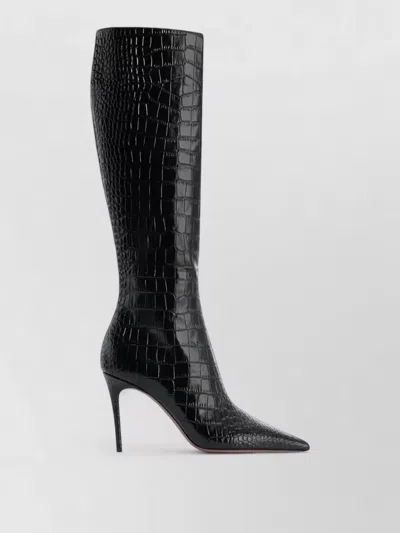 Paris Texas Vera 85 Charcoal Crocodile-effect Leather Boots In Black