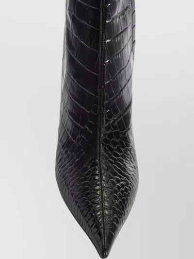Paris Texas Vera 85 Charcoal Crocodile-effect Leather Boots In Black