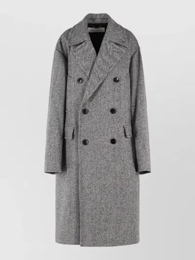 Dries Van Noten Double-breasted Grey Wool Coat With Multicolored Check Pattern In Gray