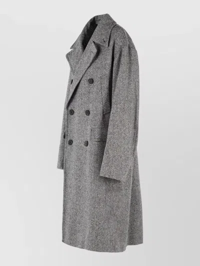 Dries Van Noten Double-breasted Grey Wool Coat With Multicolored Check Pattern In Gray