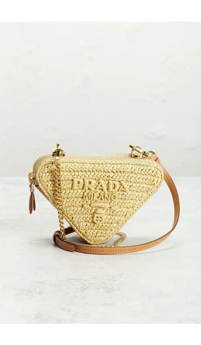 Fwrd Renew Prada Raffia Mini Triangle Shoulder Bag In Neutral