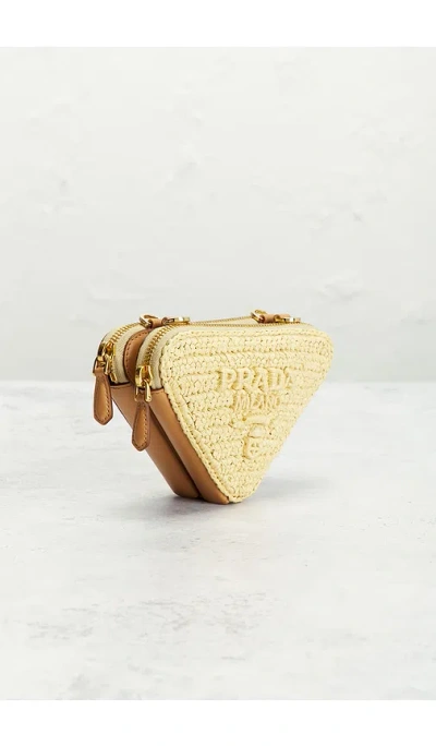 Fwrd Renew Prada Raffia Mini Triangle Shoulder Bag In Neutral