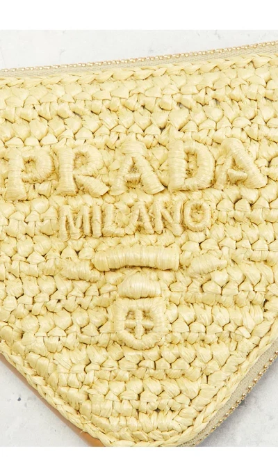 Fwrd Renew Prada Raffia Mini Triangle Shoulder Bag In Neutral