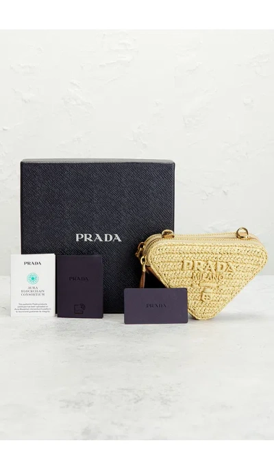 Fwrd Renew Prada Raffia Mini Triangle Shoulder Bag In Neutral