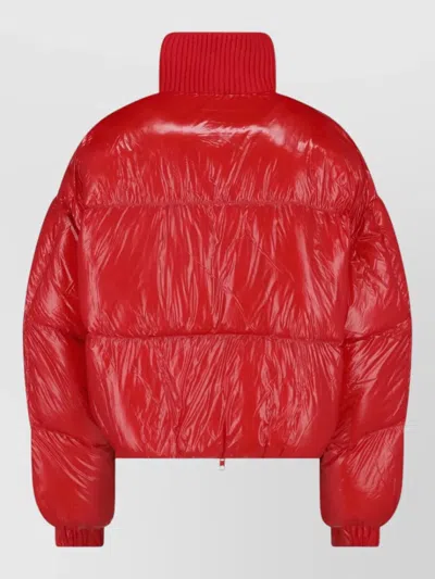 Diesel Down Puffer Jacket In Ripstop With Knitted Collar In Red