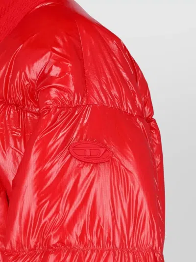 Diesel Down Puffer Jacket In Ripstop With Knitted Collar In Red