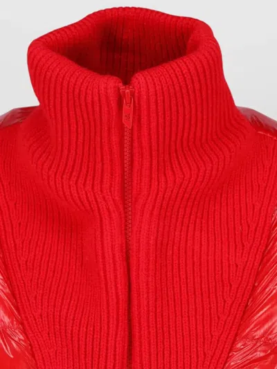 Diesel Down Puffer Jacket In Ripstop With Knitted Collar In Red