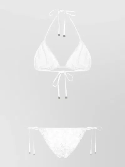 Dolce & Gabbana Triangle Top Thong Bottom Bikini Set In White