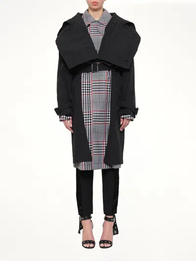 Juunj Belted Oversized-collar Coat In Black