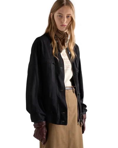 Prada Suede Blouson Jacket In Black