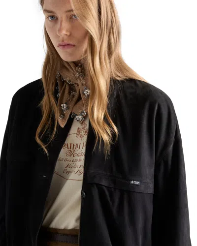 Prada Suede Blouson Jacket In Black