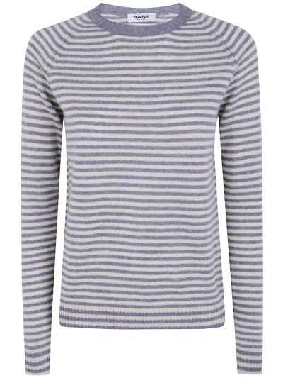 Base Striped Round Neck Sweater In Blue