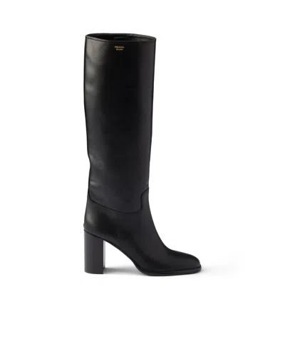 Prada Leather Boots In Black