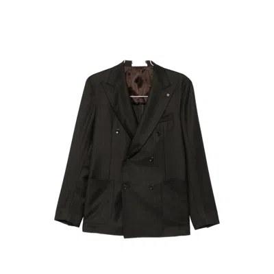 Tagliatore Stripe-pattern Double-breasted Suit In Black