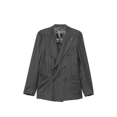 Tagliatore Stripe-pattern Double-breasted Suit In Gray