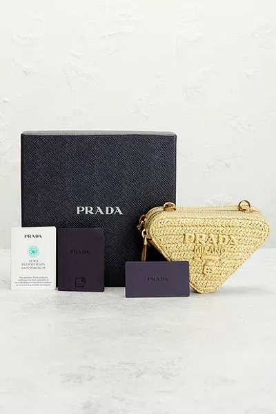 Pre-owned Prada Raffia Mini Triangle Shoulder Bag In Neutral