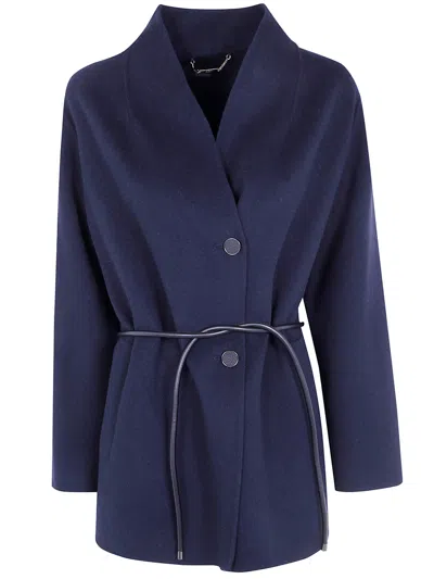 Seventy Double Wool Blend Short Coat In Blue