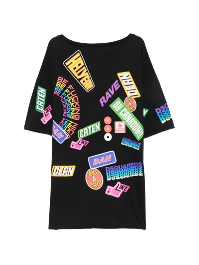 Dsquared2 Sticker-print Oversized T-shirt In Black