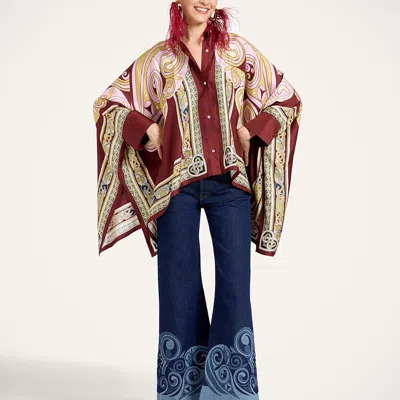 La Doublej Printed Cropped Flared Jeans In Blue