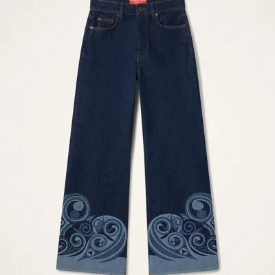 La Doublej Printed Cropped Flared Jeans In Blue
