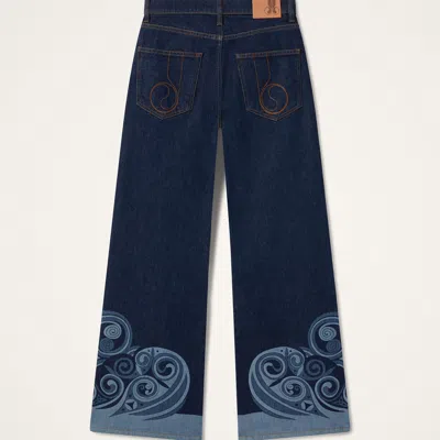 La Doublej Printed Cropped Flared Jeans In Blue