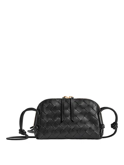 Bottega Veneta Mini Leather Zip Bag With Adjustable Strap In Black