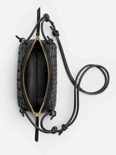 Bottega Veneta Mini Leather Zip Bag With Adjustable Strap In Black