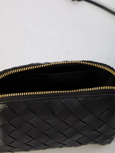 Bottega Veneta Mini Leather Zip Bag With Adjustable Strap In Black
