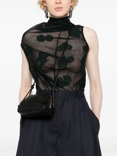 Bottega Veneta Mini Leather Zip Bag With Adjustable Strap In Black