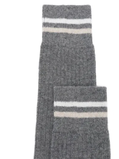 Eleventy Striped Ribbed Socks In Multi