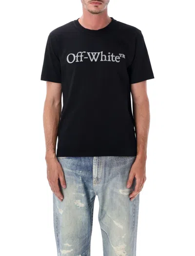 Off-white Black Oversized T-shirt With Contrasting Logo Lettering Print In Cotton Man In Black