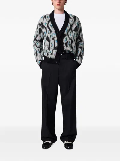 Msgm Argyle-patterned Brushed-finish Cardigan In Gray