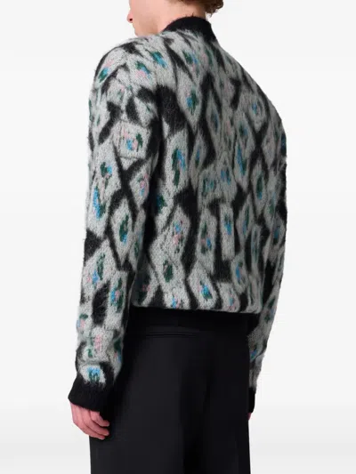 Msgm Argyle-patterned Brushed-finish Cardigan In Gray