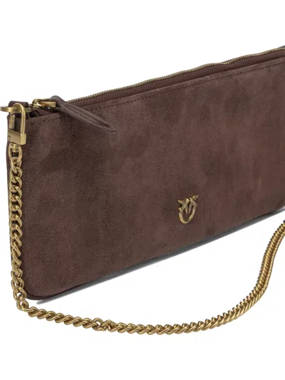 Pinko Chain Strap Lightweight Rectangular Clutch Bag In Brown